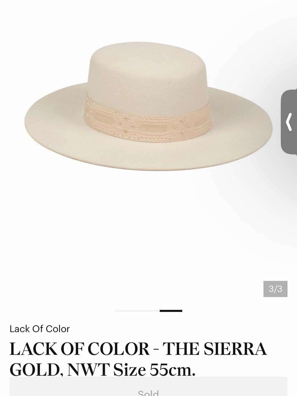 LACK OF COLOR - THE SIERRA GOLD, NWT Size 55cm.